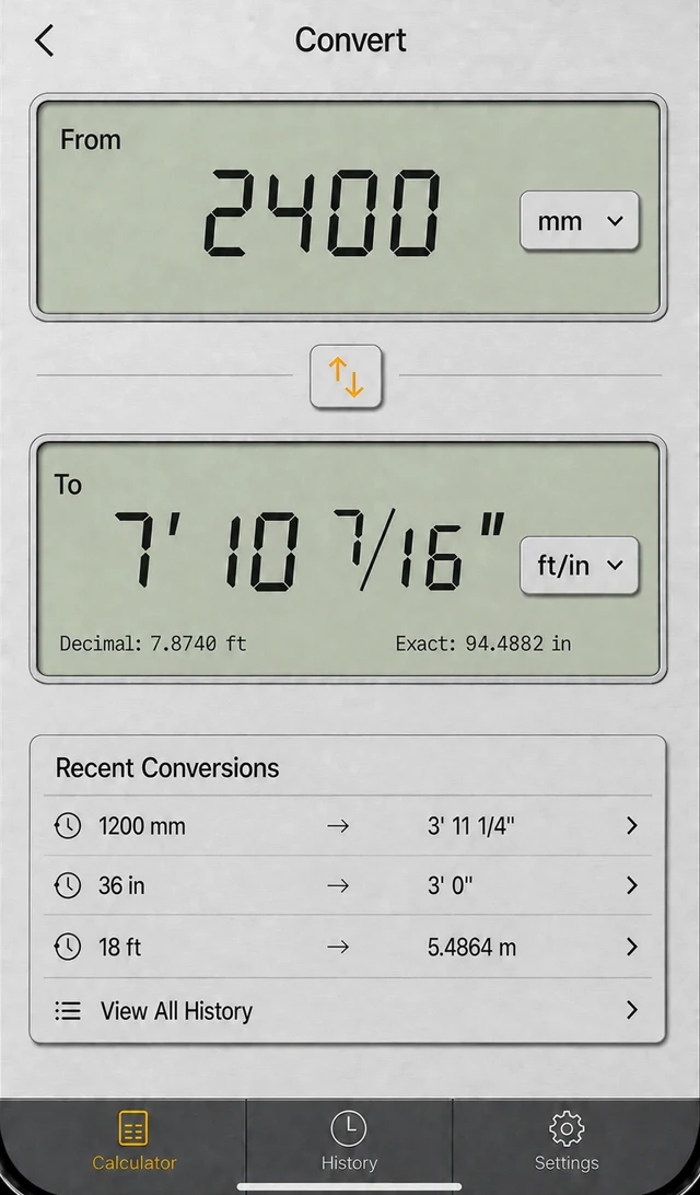 Unit conversion screen