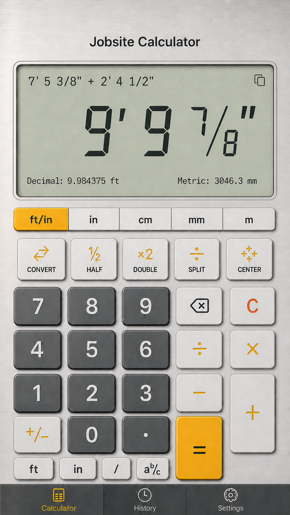 BuildMate Calc interface