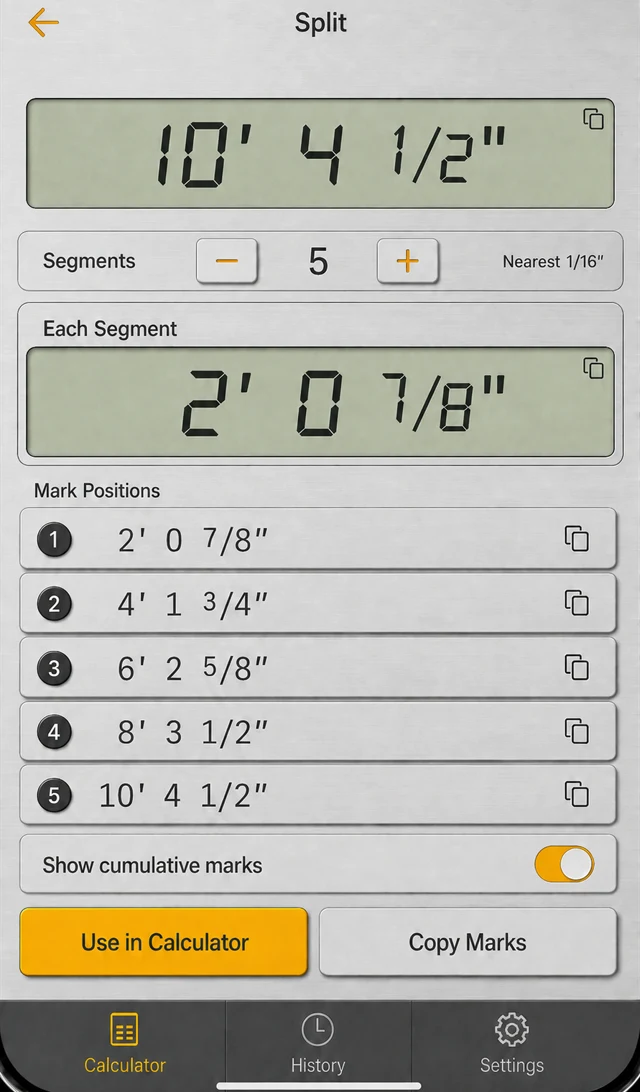 Common jobsite math in one tap.